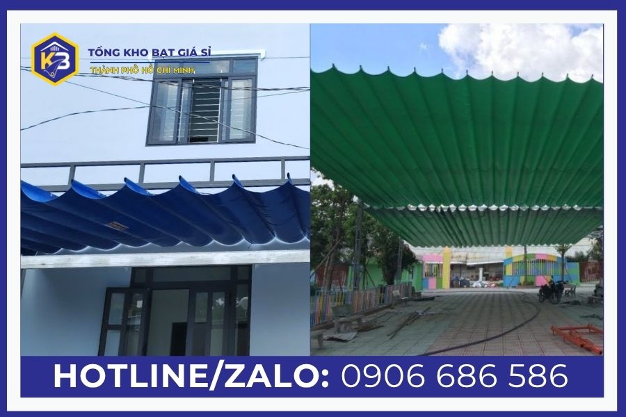 Mẫu mái bạt xếp lượn sóng​ xanh rêu, xanh dương
